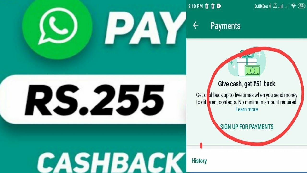 WhataApp UPI payment offer !! Give  cash, get ₹51 back Get cashback up to 5 times when your send...