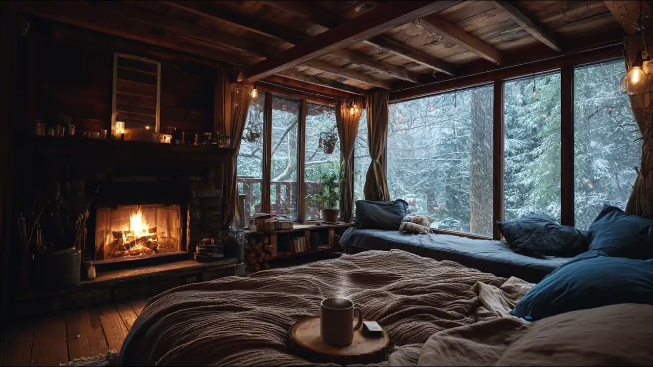 A Quiet Morning in a Winter Cabin ❄️ Firelight & Stillness