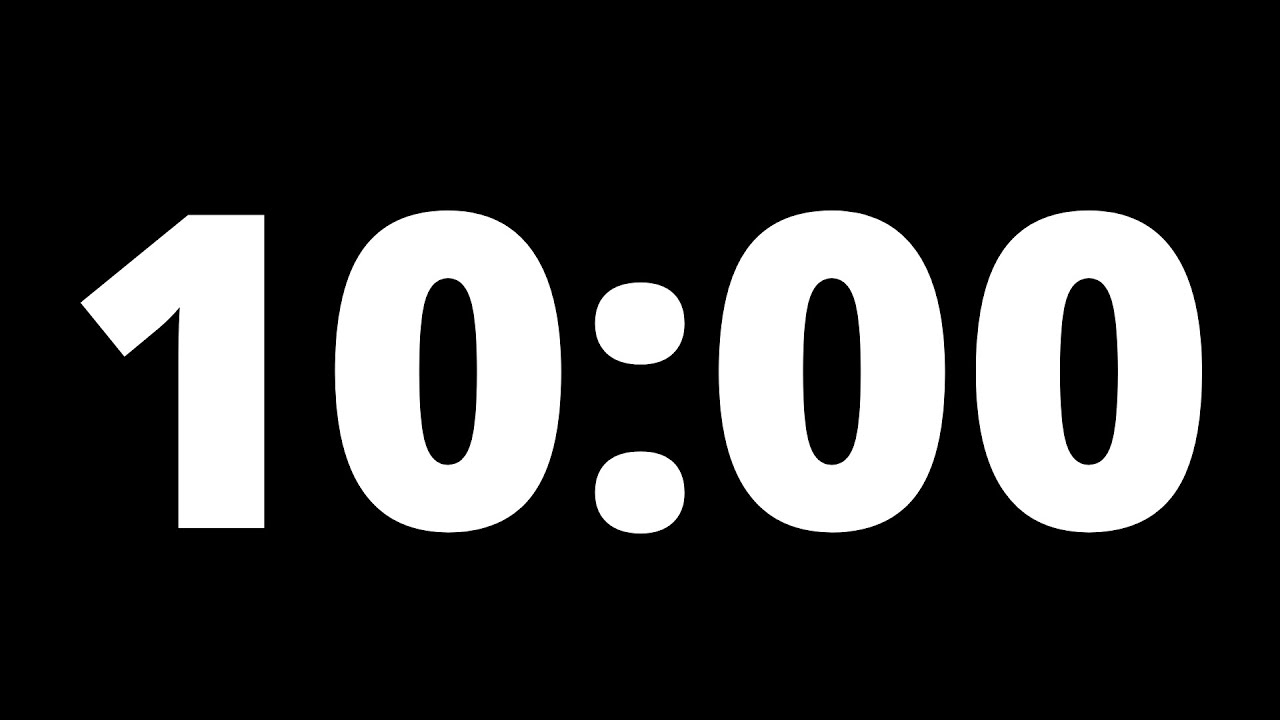 10 Minute Countdown Timer With Alarm (Black Background, No Music, No Sound)