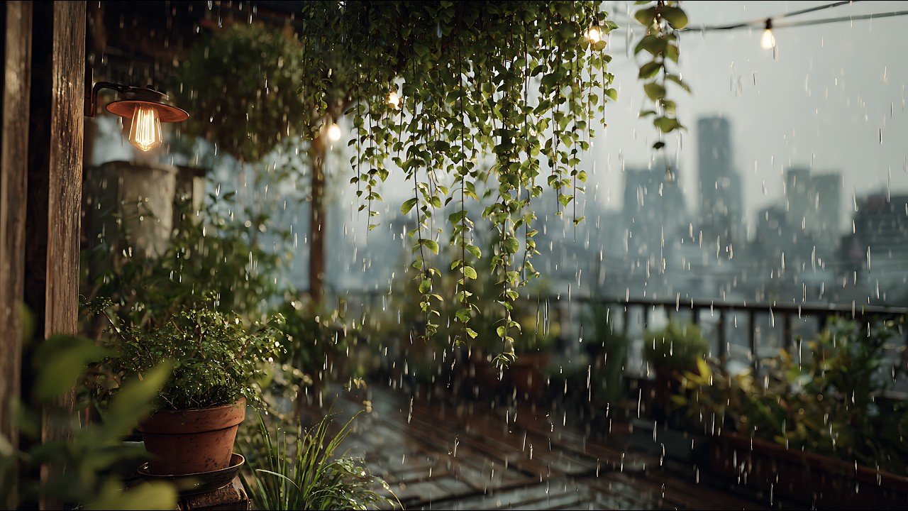 Rain on Leaves Balcony Garden | Soft Rain Ambience for Deep Sleep & Relaxation