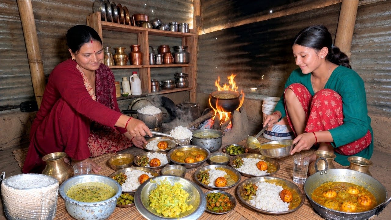 Simple Nepali Village Cooking | Dal Bhat, Egg Curry & Cucumber Pickle on Open Fire 