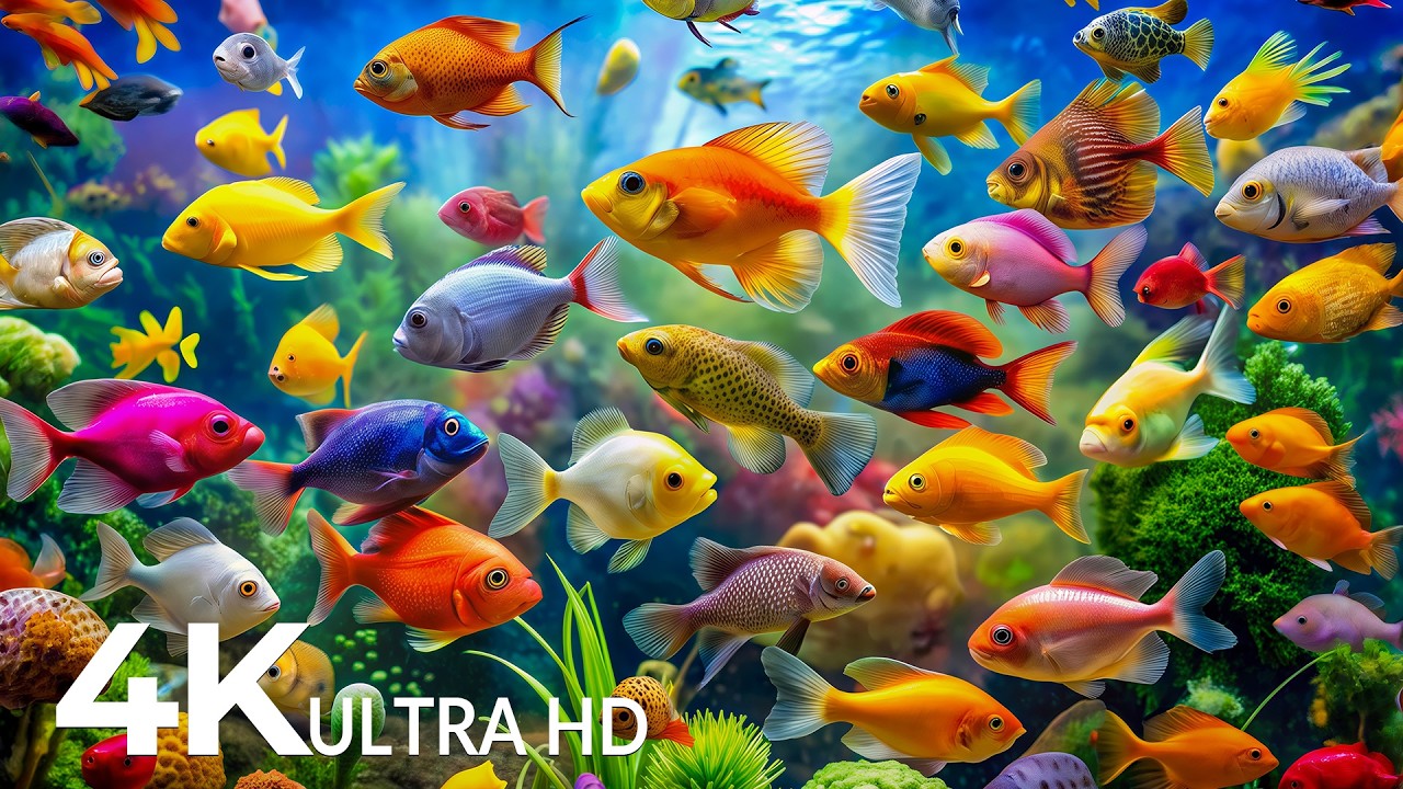 DREAM AQUARIUM 4K - Marine Life, Sea Animals and Coral Reef - Fish Tank Sounds for Deep Sleep #74
