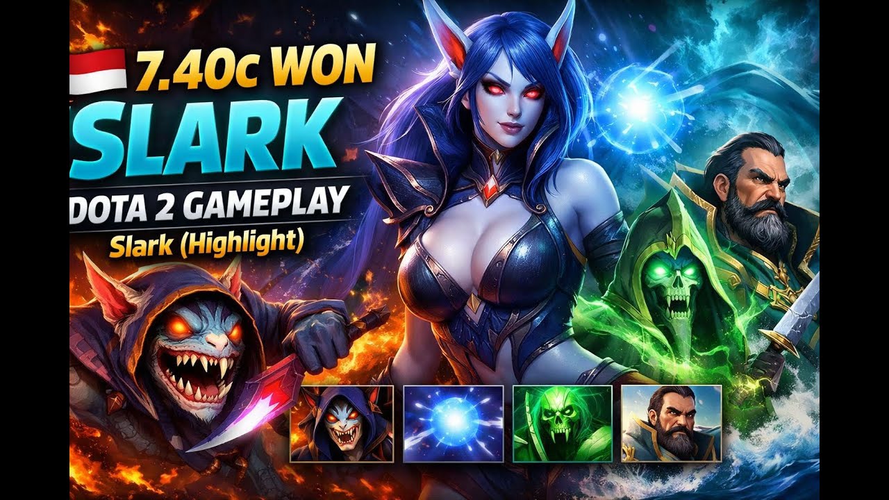 🇮🇩 7.40c WON Slark Dota 2 Gameplay. Slark, Vengeful Spirit, Io, Necrophos, Kunka.