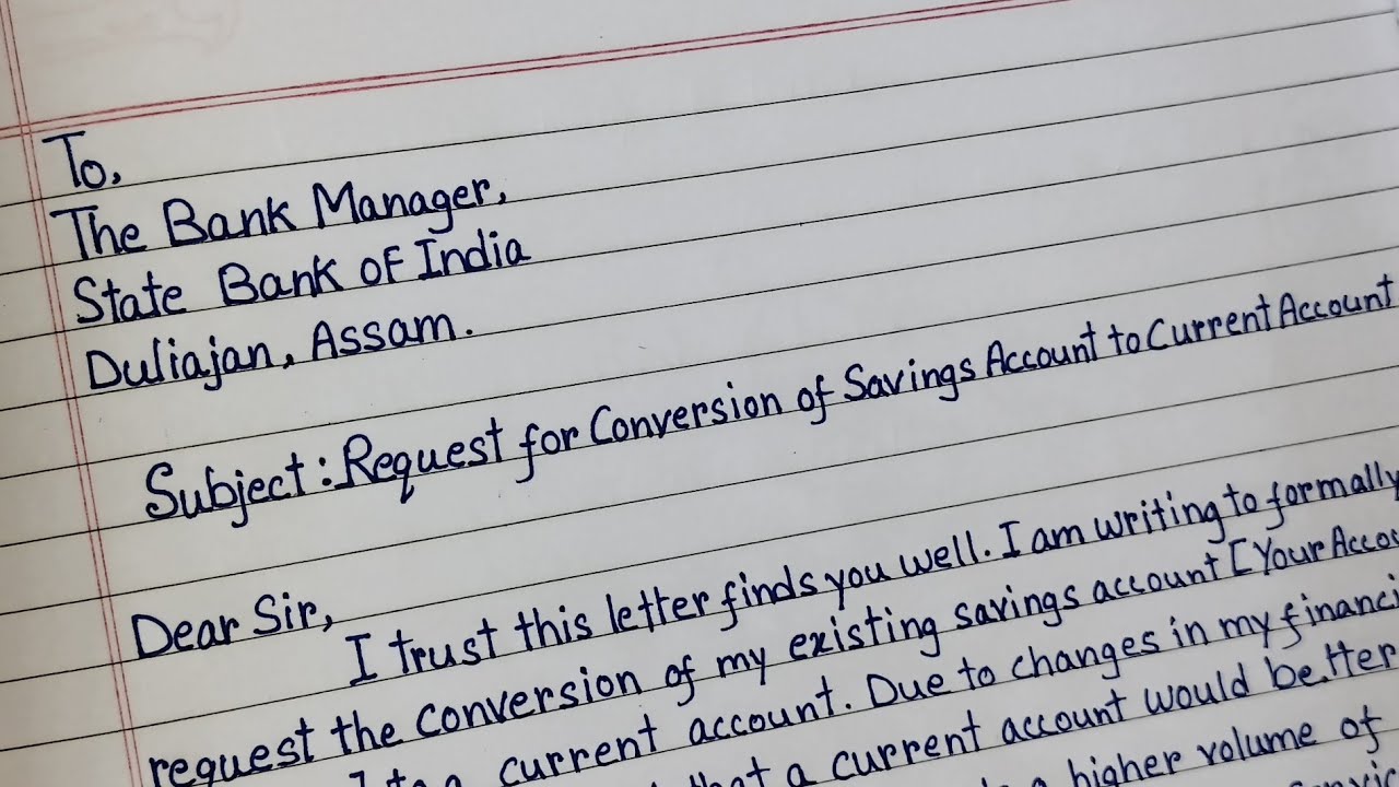 Application to Bank Manager To Convert Saving Account To Current Account |Account Conversion Letter
