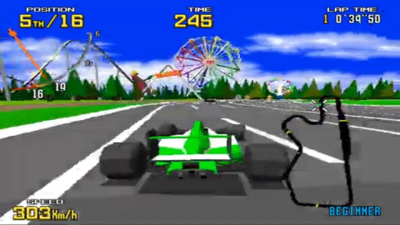 Virtua Racing Arcade (Sega Model 1) - Grandprix Mode - Beginner Course - Green Car - Full Race
