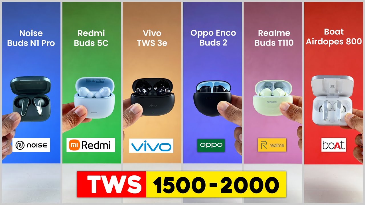 6 Best TWS in 1500 to 2000⚡Oppo Enco 2, Realme T110,  Boat 800, Redmi Buds 5C, Vivo 3e, Noise N1 Pro