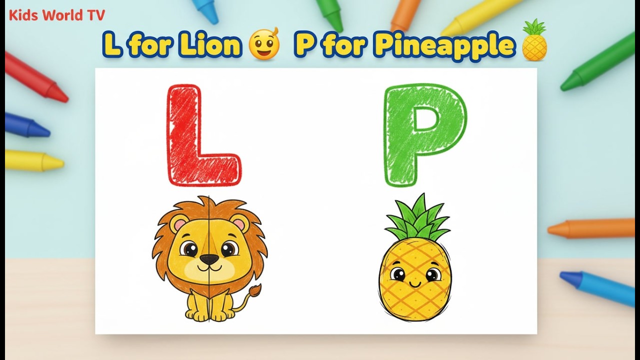 L for Lion 🦁 | P for Pineapple 🍍 | Easy ABC Drawing for Kids With Kids World TV #abcd #drawing