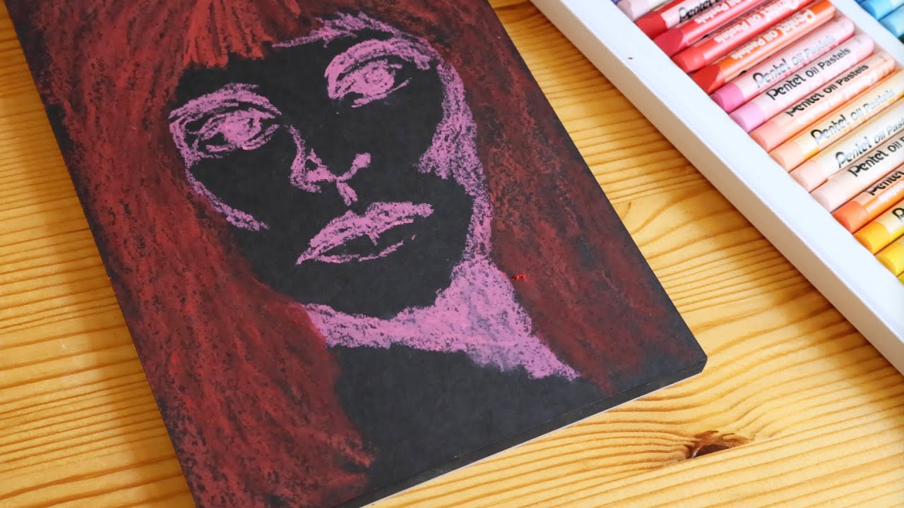 Draw with me a face with limited colours in oil pastels on black paper