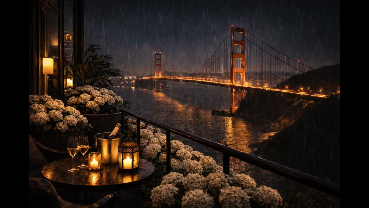 Rainy Night Soft Jazz Lounge 🌧️ | Golden Gate Bridge Night Jazz