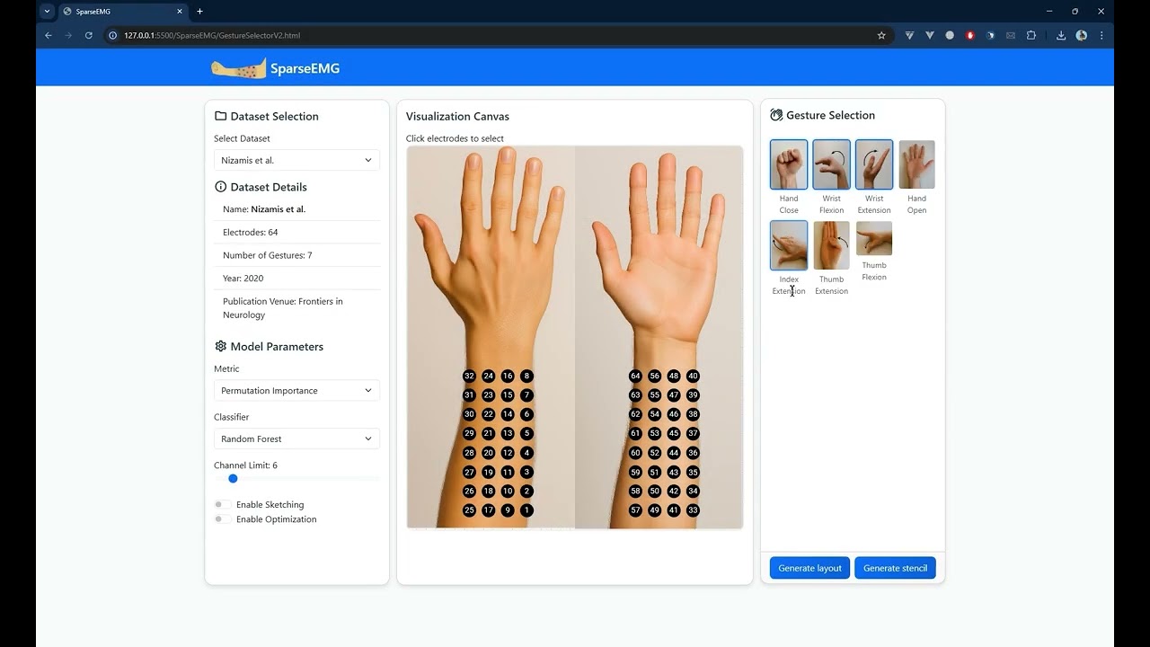 SparseEMG: Computational Design of Sparse EMG Layouts for Sensing Gestures