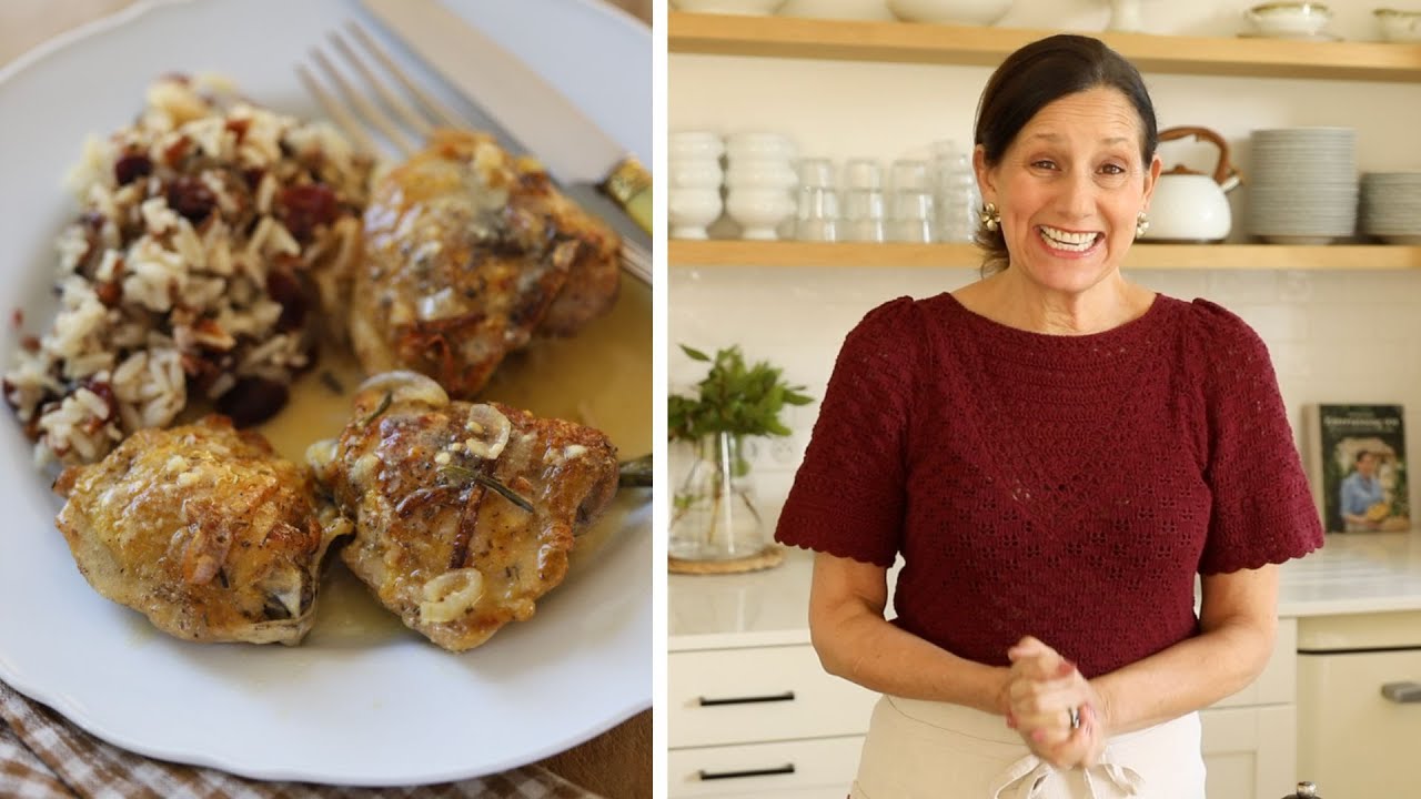 Рецепт курицы по-дижонски с кленовым соусом, диким рисом, клюквой и орехами пекан