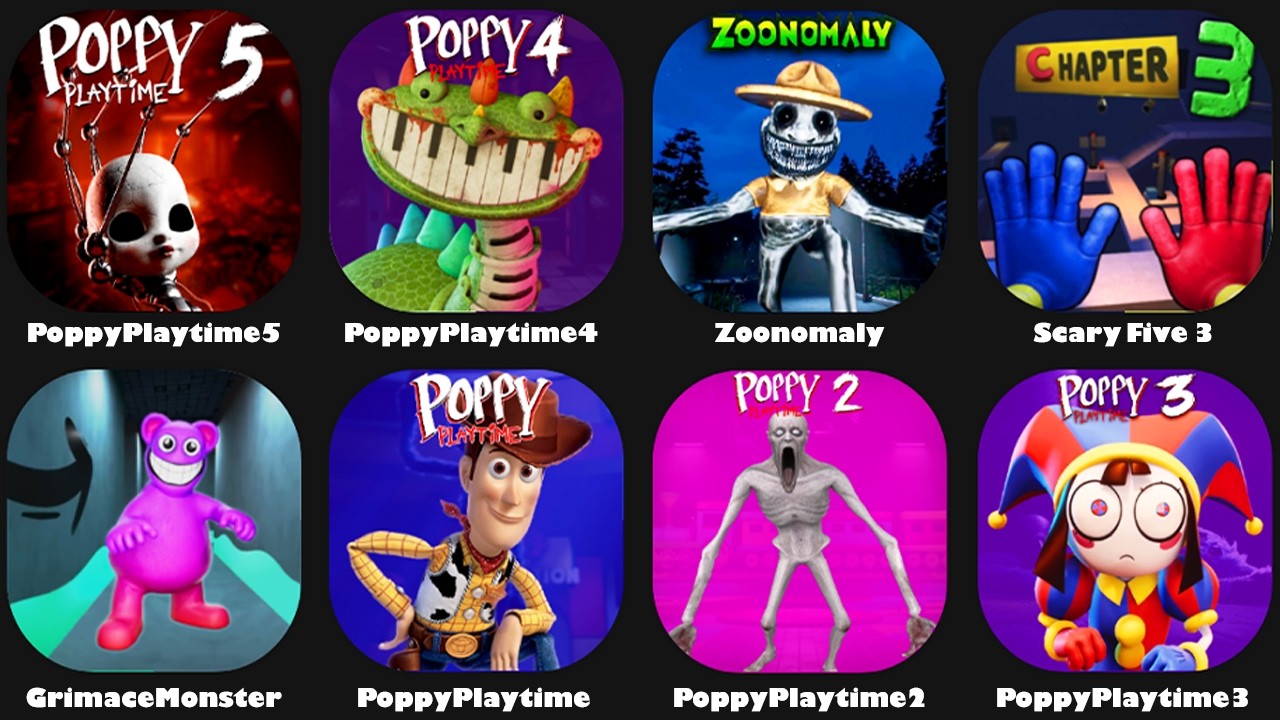 Poppy Playtime Chapter 5 Mobile,Poppy Playtime 1-2-3-4-5,Zoonomaly,Grimace Monster Scary Survival