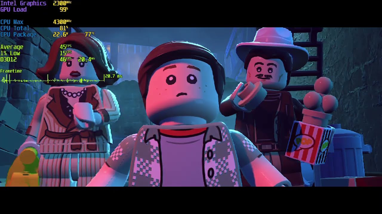 LEGO Batman на Intel Core 3 304 &laquo;Wildcat Lake&raquo; (720p / Низкие настройки / XeSS Ultra Performance)