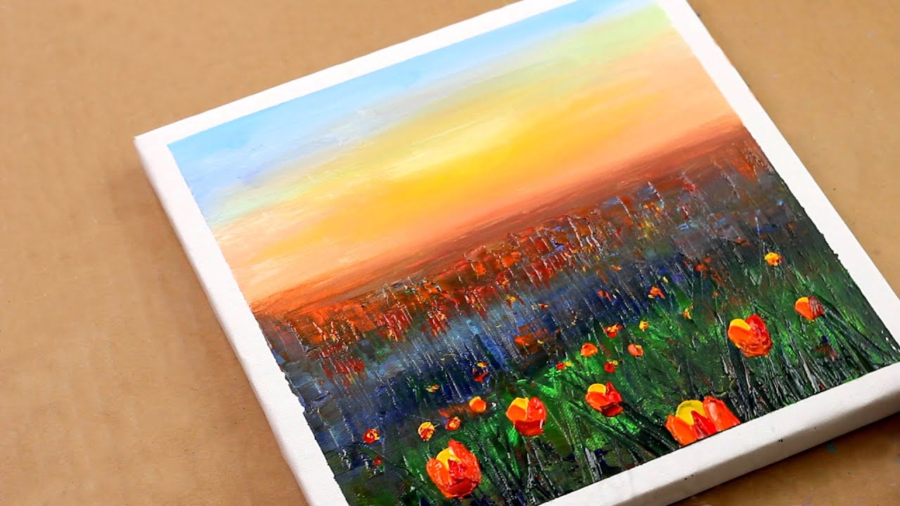 Tulips Field Painting  / palette knife painting / Beginner acrylic painting / Day #123