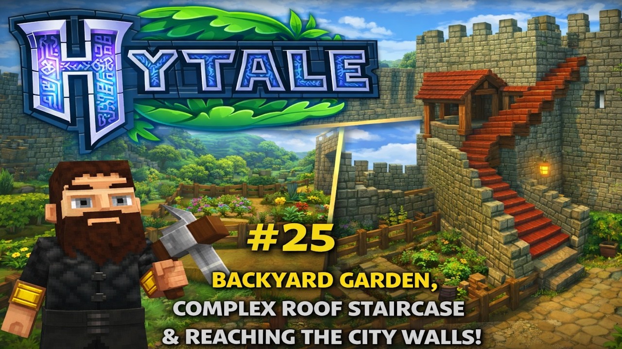 Hytale Journey #25 – Backyard Garden, Complex Roof Staircase & Reaching the City Walls | The genM