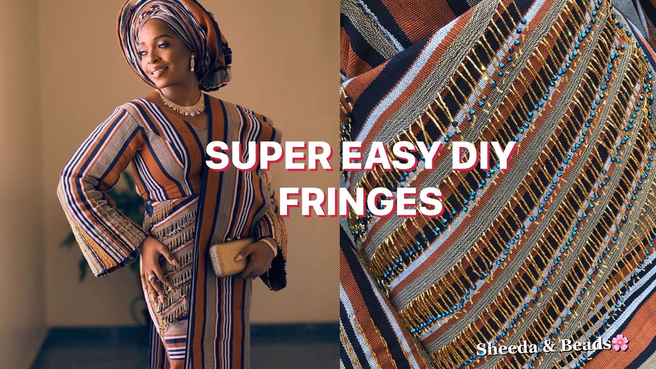 How to Bead Fringes on fabric | beaded Asooke