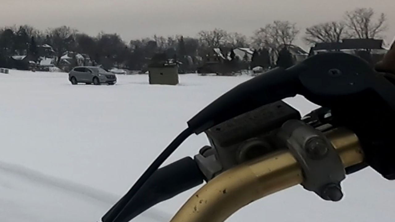 I made a race track on my frozen lake!