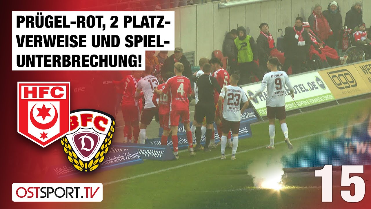 Prügel-ROT, 2 Platzverweise und Spielunterbrechung! Halle - BFC Dynamo | Regionalliga Nordost