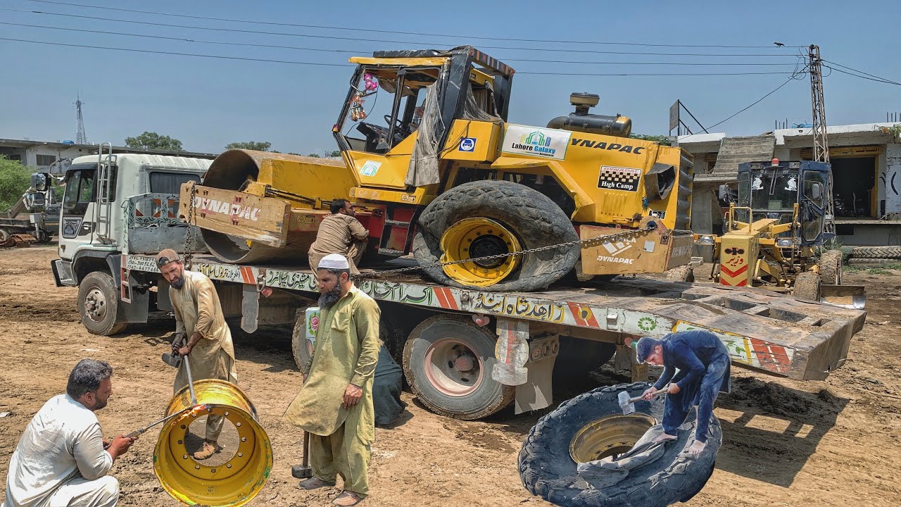 Complete Installation Of Damaged Dynapac Road Roller | Changing Of Body Parts, Tyre And Rim Accident