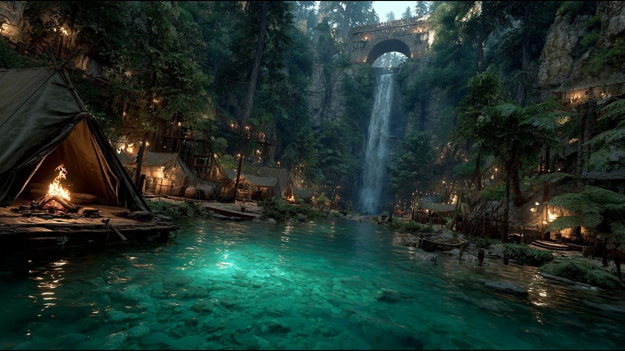 The Tranquil Haven of the Verdant Cascade | Medieval Fantasy Music & Animated Ambience