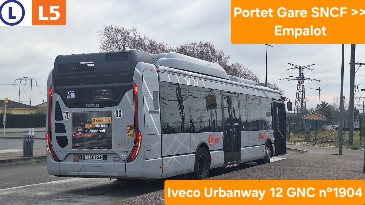 Tisséo — Ligne L5 entre Portet Gare SNCF et Empalot — Iveco Urbanway 12 GNC n°1904