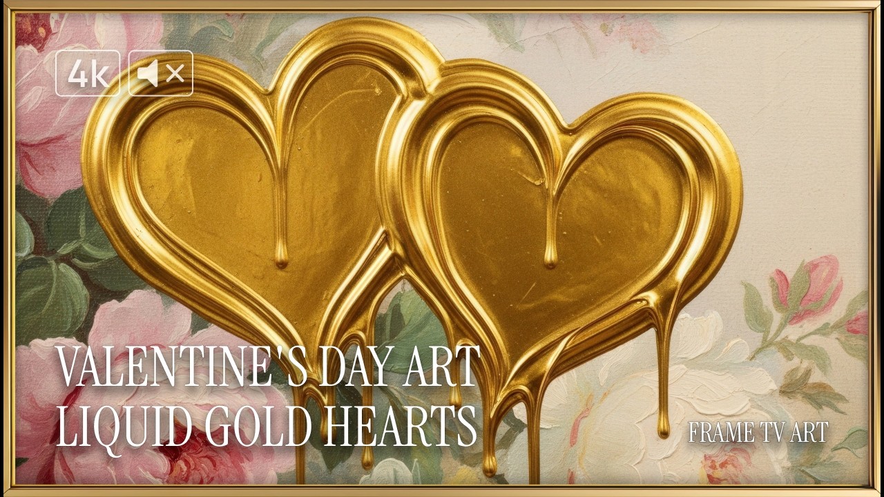 Valentine's Day Art Liquid Gold Hearts 4K | Modern Romantic Oil Painting | No Music