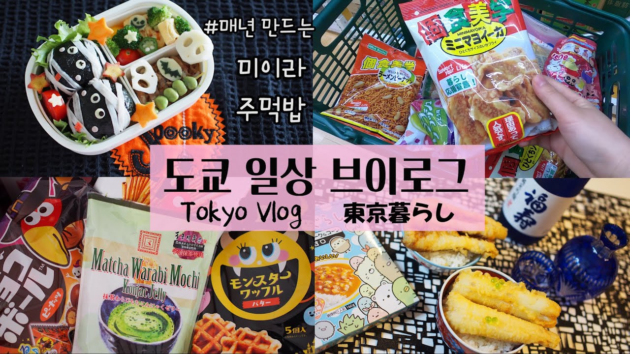 Sub)일본 도시락,도쿄 일상🍱할로윈 미이라 도시락 싸고 대형쇼핑몰, 마트 장보기 • 아나고 텐동(붕장어 튀김)만들고 먹방 • 먹방 유튜버 흉내내는 리코가 직접 찍은 첫 영상~❤️