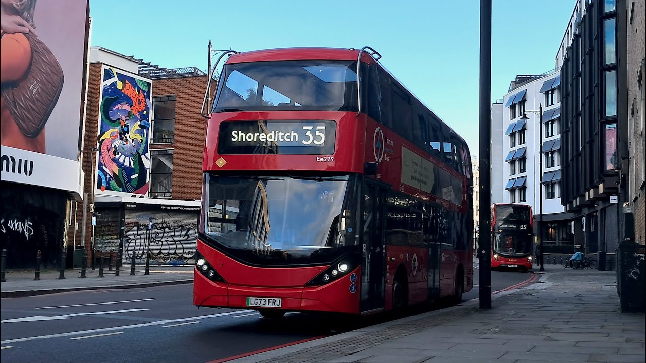 FULL ROUTE VISUAL - Route 35: Shoreditch - Clapham Junction - Ee225 (LG73 FRJ)