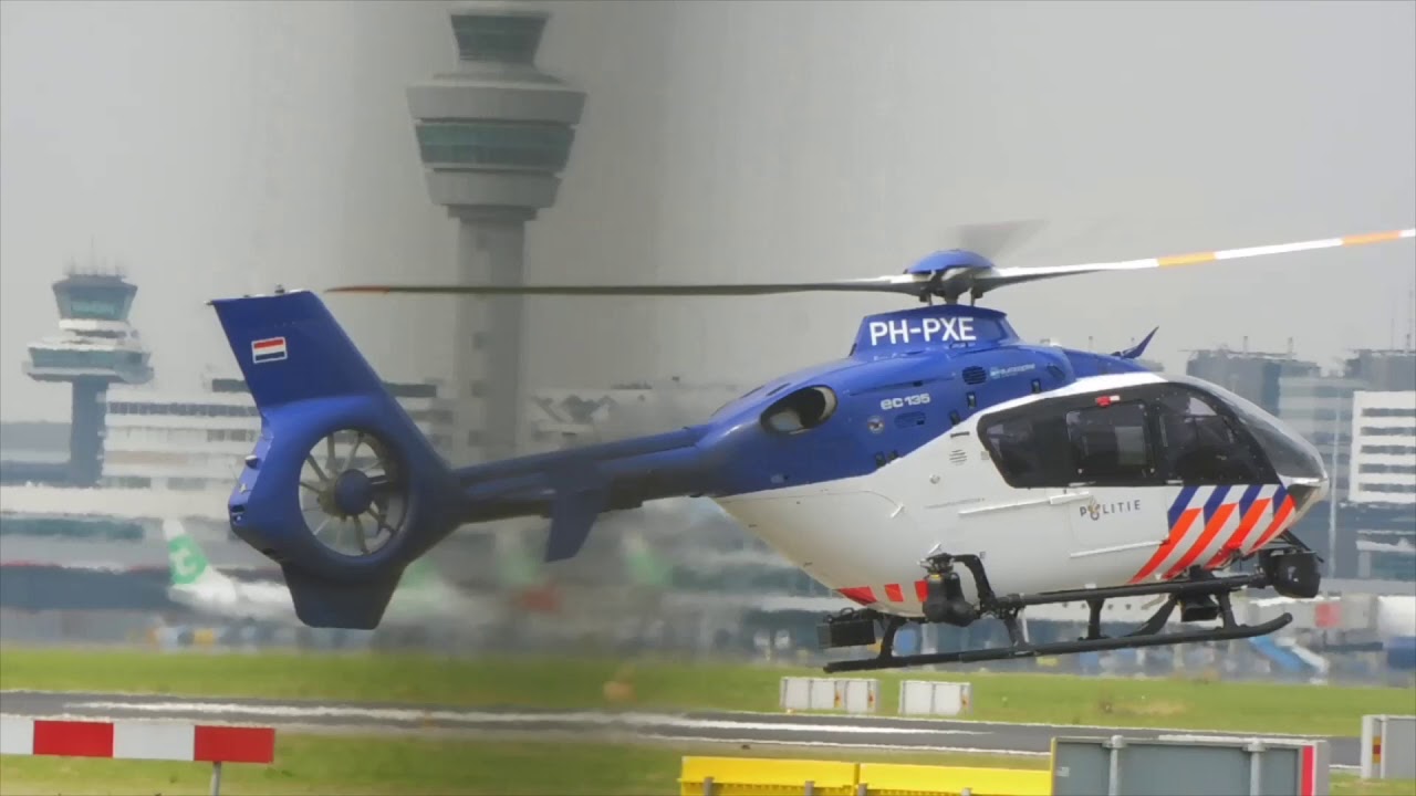 Netherlands police ec135 PH-PXE take-off for a target