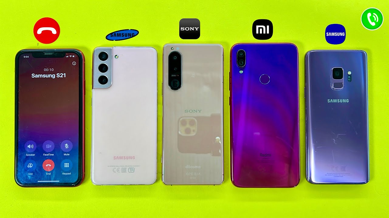 iPhone XR Calling on Samsung S21 Vs Sony Xperia 5 Vs Redmi Note7 Vs Samsung S9 | Incoming Call