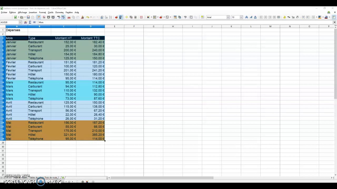 Réaliser des tableaux croisés dynamiques Libre Office CALC