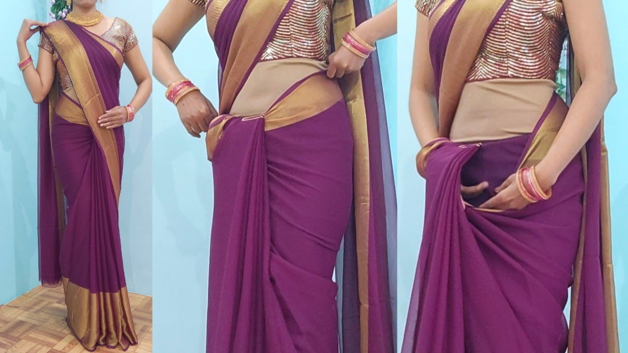 बिना सेफ्टी पिन फिटिंग वाली साड़ी पहनने की यह ट्रिक जरूर जाने | Easy chiffon saree draping tricks
