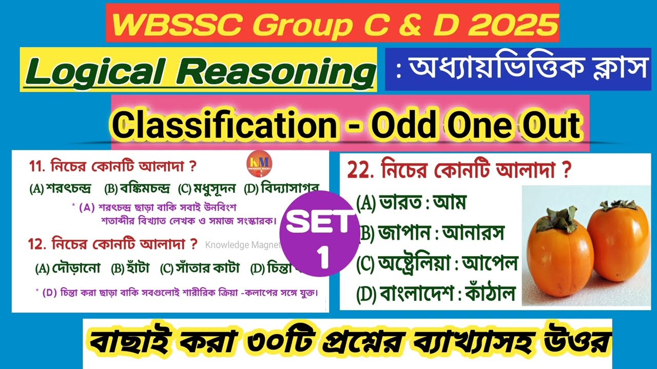  Reasoning - Classification - Odd One Out l WBSSC Group C & D Reasoning Odd One Out@Knowledgemagnetm