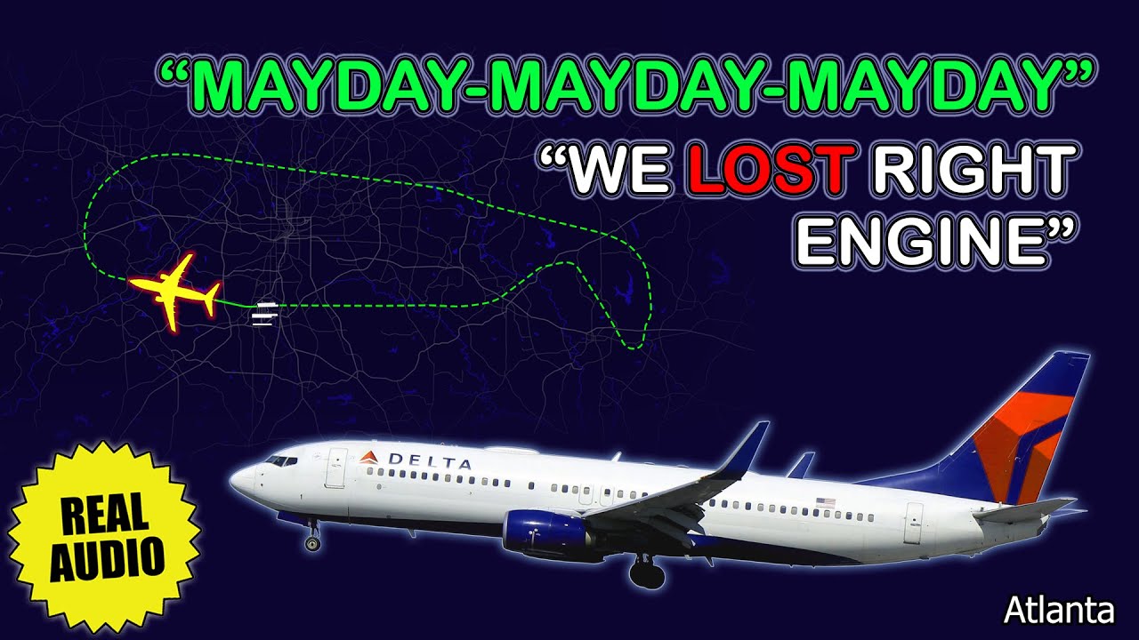 Airplane loses engine on take-off at Atlanta Airport. Delta Boeing 737 has engine failure. Real ATC