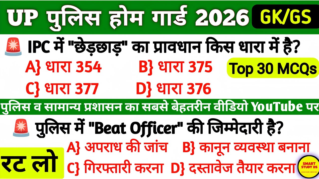 UP HOMEGUARD 2026 GK | UP HOMEGUARD 2026 GK Previous Year Questions | UP Police GK | UP HOMEGUARD |