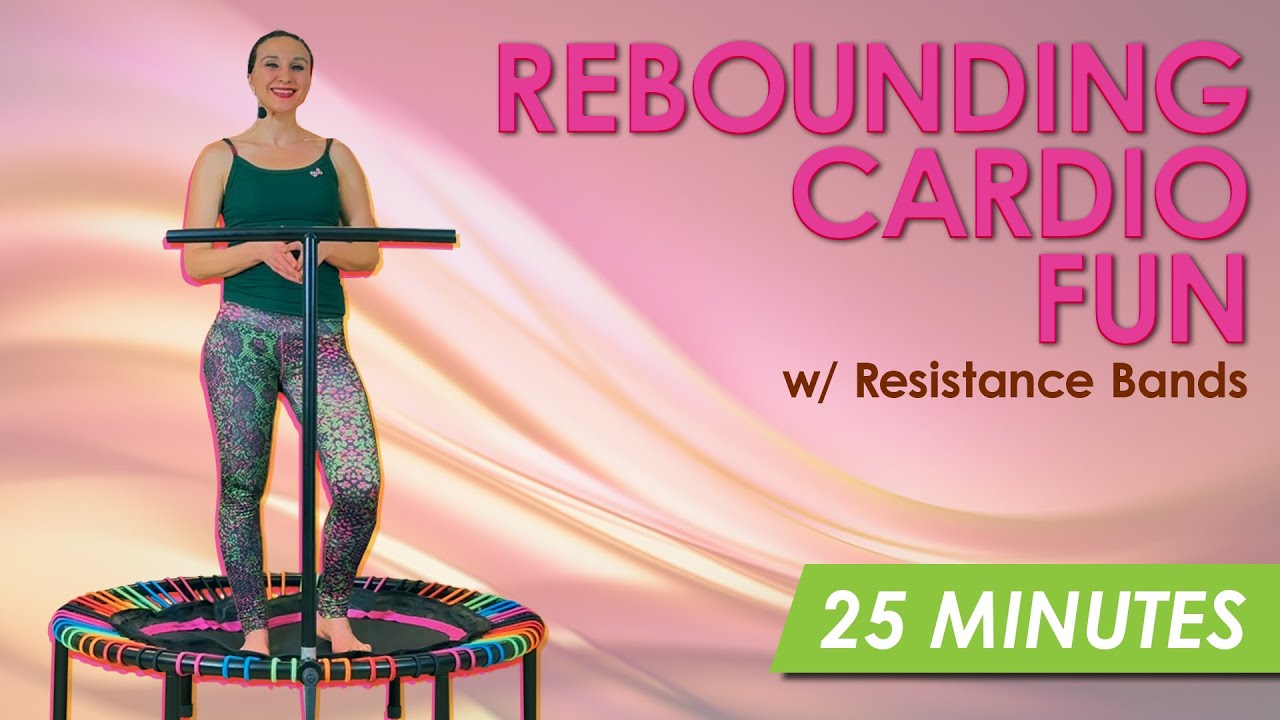 25 Min Rebounder Workout for Fat Burning | Mini Trampoline Workout w/ Resistance Bands on a bellicon