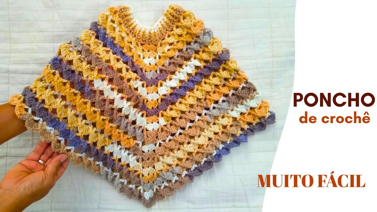 Poncho de Crochê | Blusa de Frio de Crochê Fácil Fazer | Passo a Passo Completo em Lã