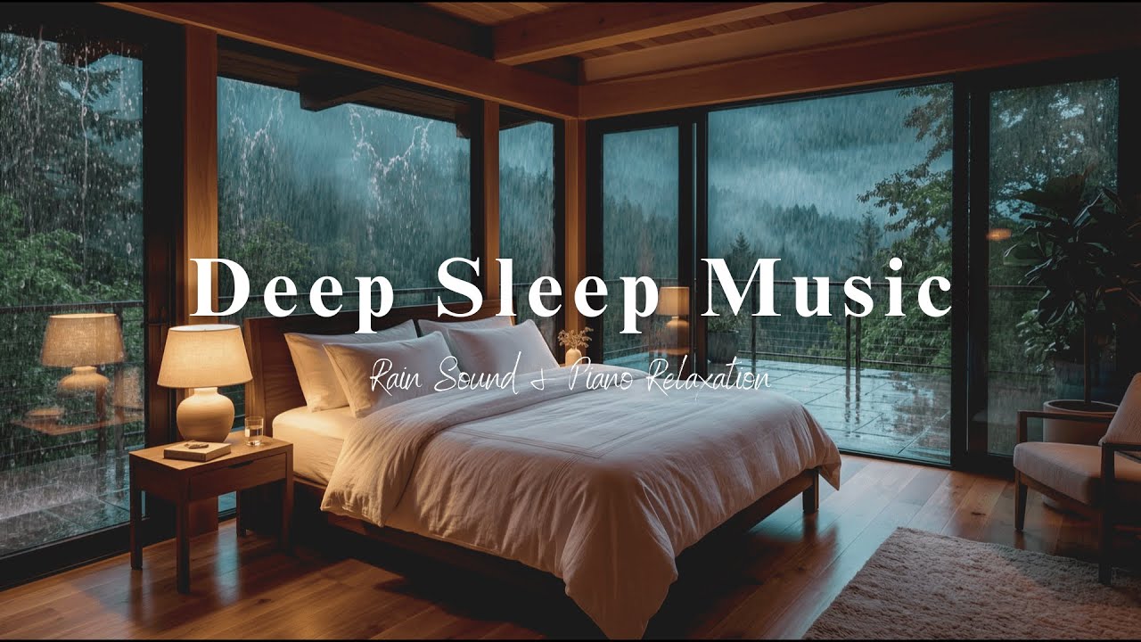 Tranquil Sleep Music with Soft Rain Melody in Cozy Bedroom for Rest Sleep and Stress Relief