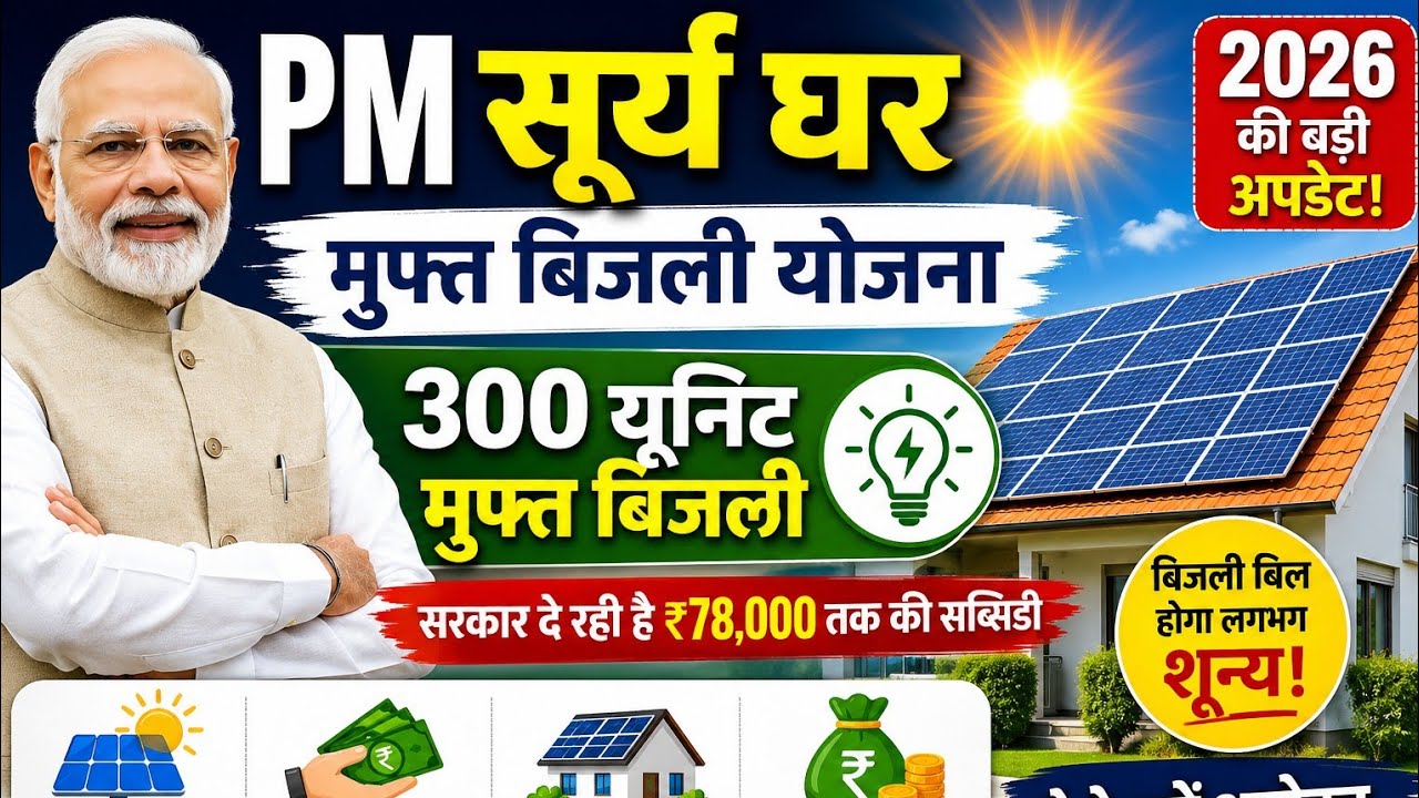 PM Surya Ghar Muft Bijli Yojana 2026 | 300 Units Free Electricity | ₹78,000 Subsidy | Latest Update