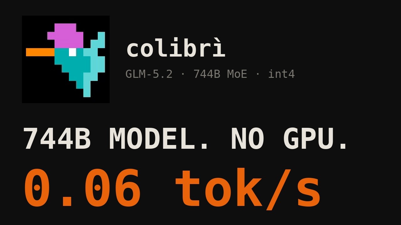 GLM-5.2 With No GPU: We Tested Colibr&igrave;'s 0.1 tok/s Claim