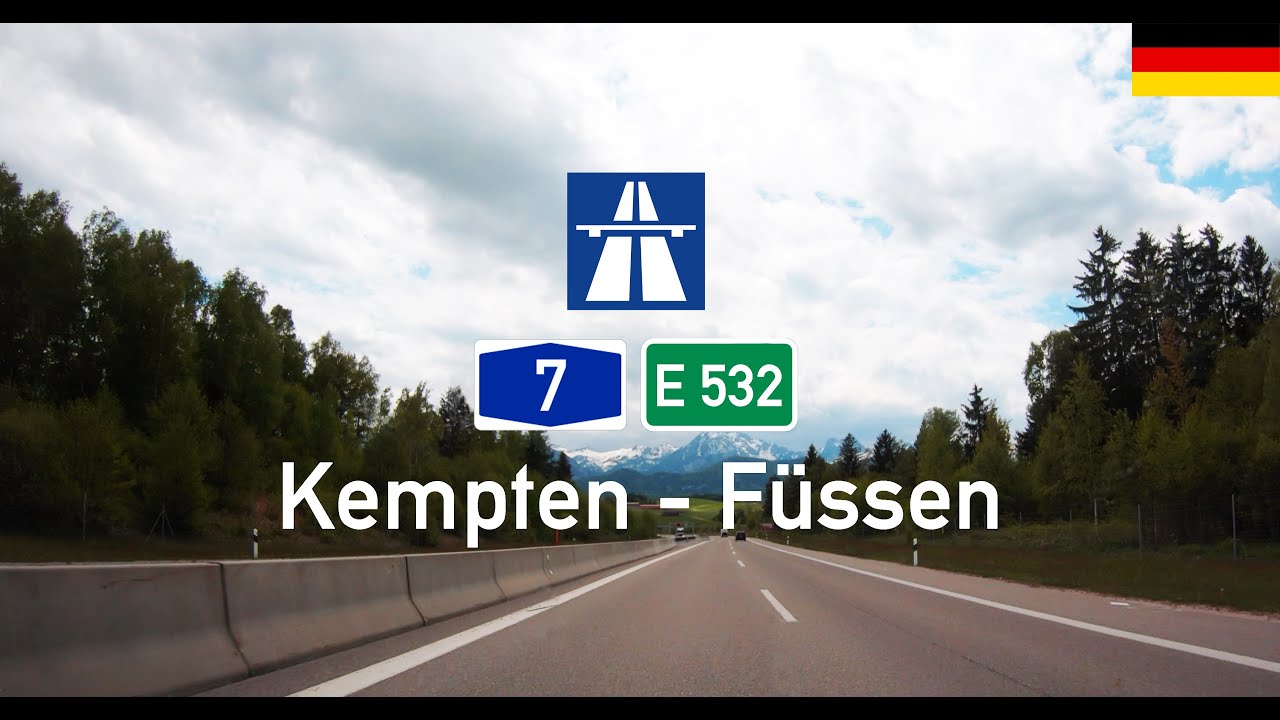 Driving in Germany - Autobahn A7 E532 from Kempten to Füssen POV