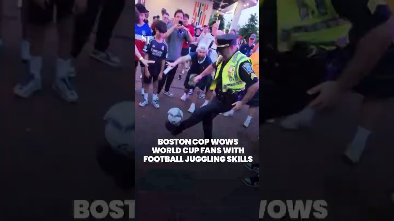 World Cup fans cheer Boston police officer&rsquo;s football skills