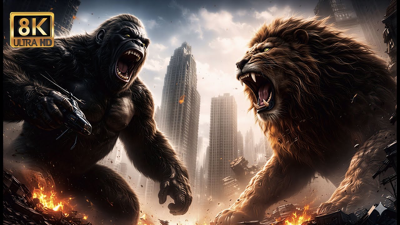 Giants Fight in an Epic City Battle | King Kong vs Mega Lion – Skyscrapers Fall, City in Chaos