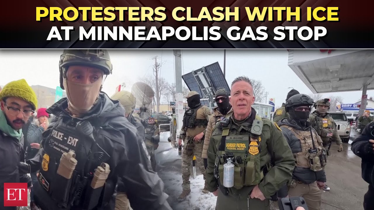 'You are the criminals...': Tense standoff at Minneapolis gas stop as protesters face off with ICE