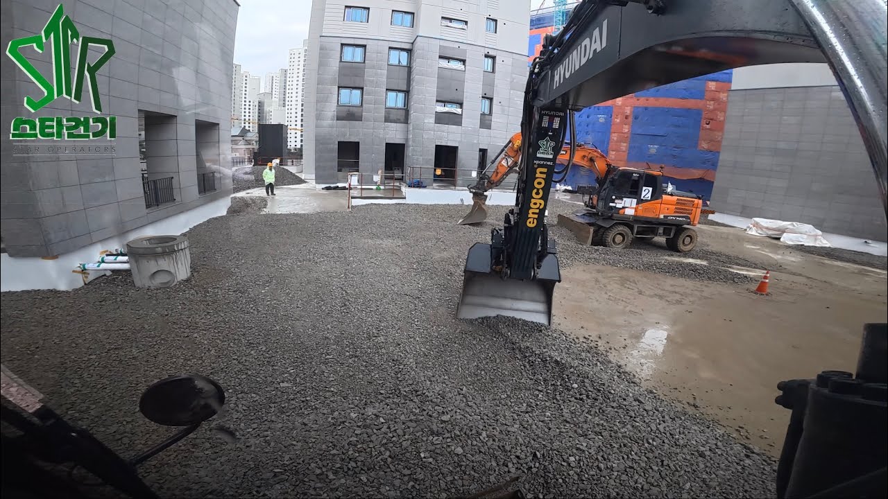 (4k) Hyundai hw155a engcon. 아파트 부대토목 part16. #excavator #tiltrotator #engcon 🇰🇷