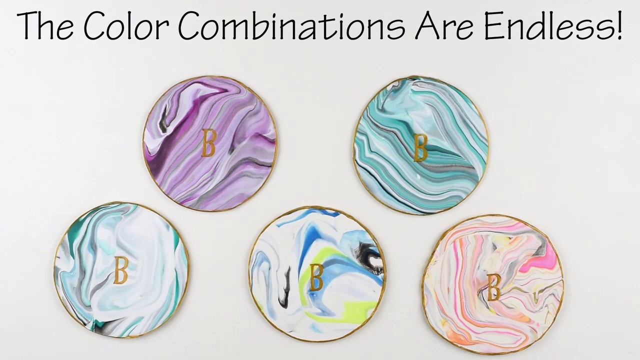 Marbled Clay Coasters with Monogram