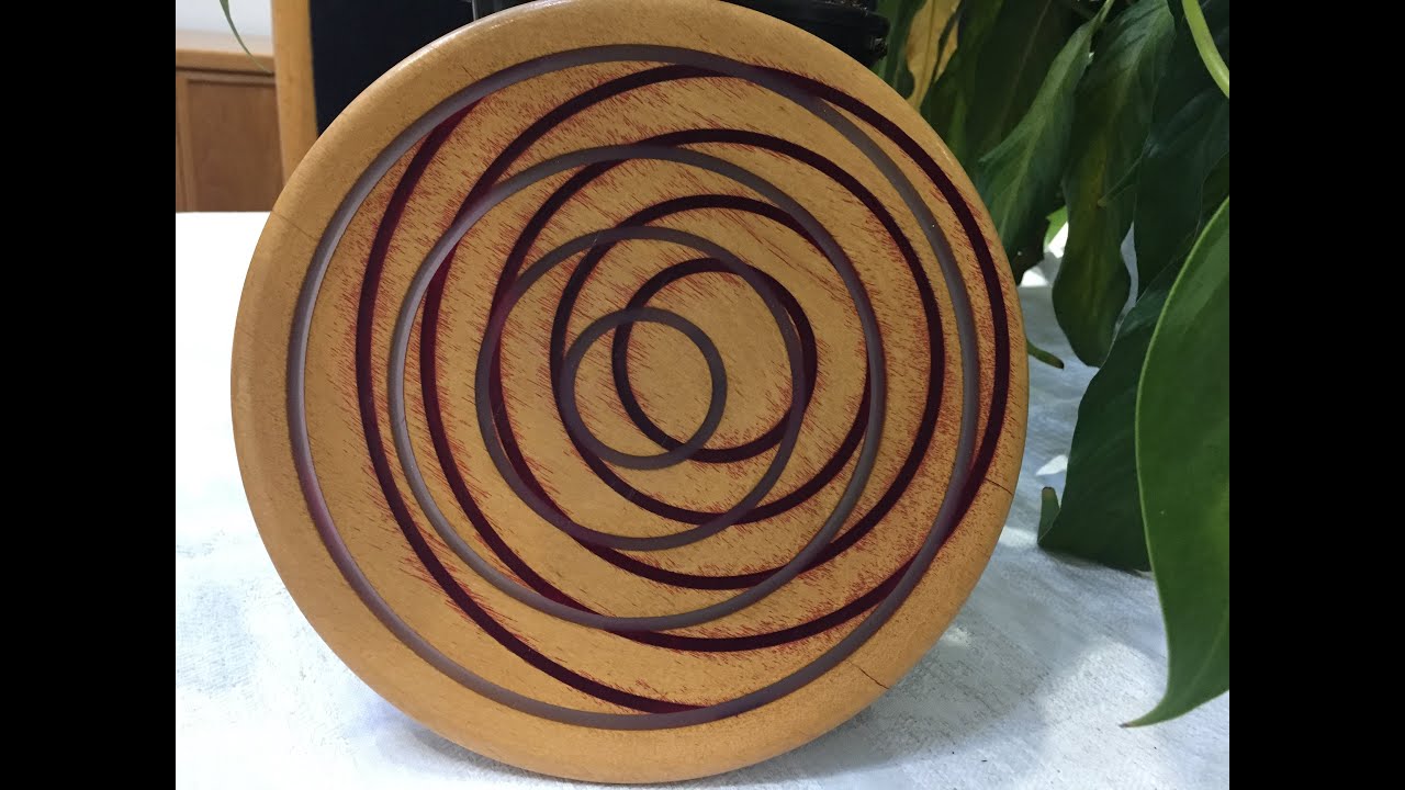 wood turning  Off center ,White and blue off center stripes (2020)