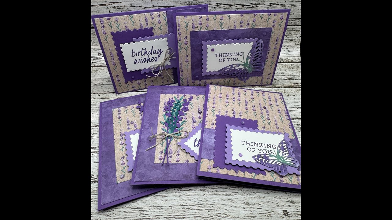Perennial Lavender 5 cards- One sheet of 12x12 DSP- Stampin Up