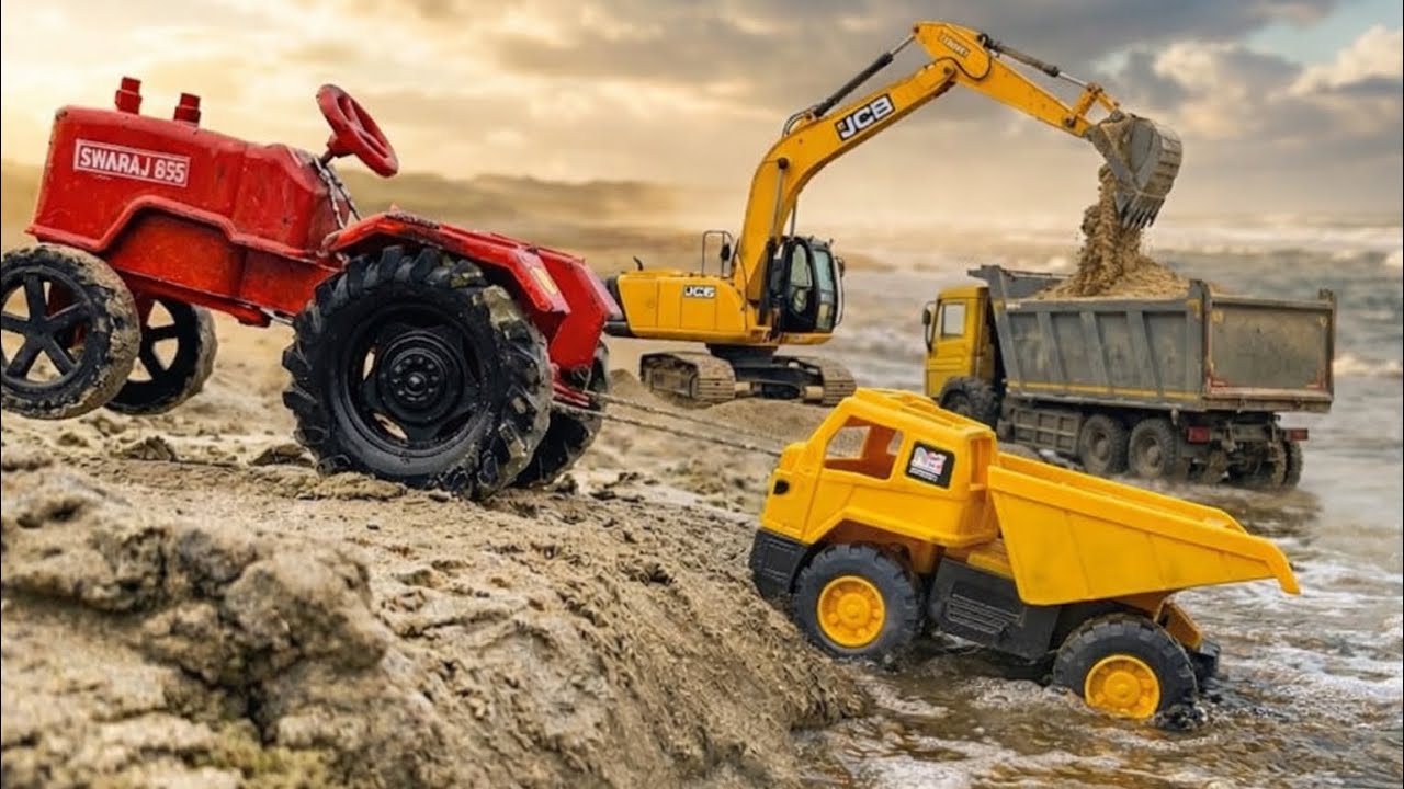 JCB Tractor Cartoon Video | New Volvo Tipper Tata Truck Muddy recuse￼ | JCB ￼3DX Rescue |YTB TOY