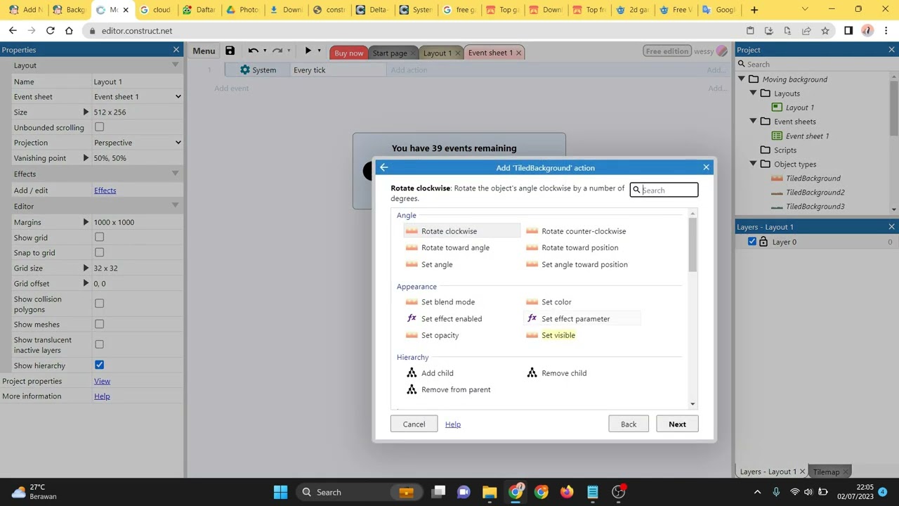 Make moving background with Construct 3